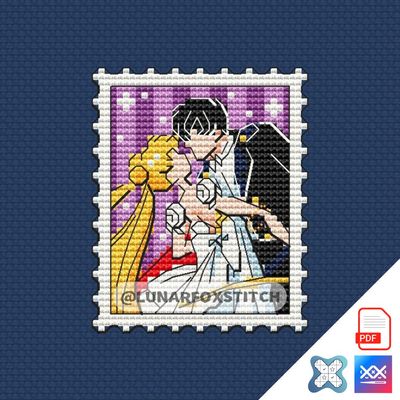 Sailor anime girl and boy - Love postage stamp cross stitch pattern