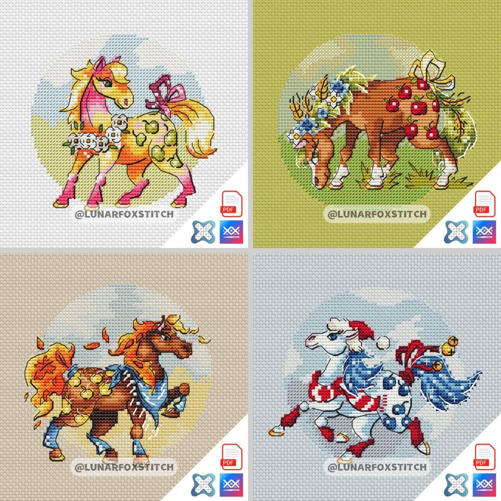 🌸Seasons &quot;Horses&quot;🌸 - 4 set - cross stitch pattern