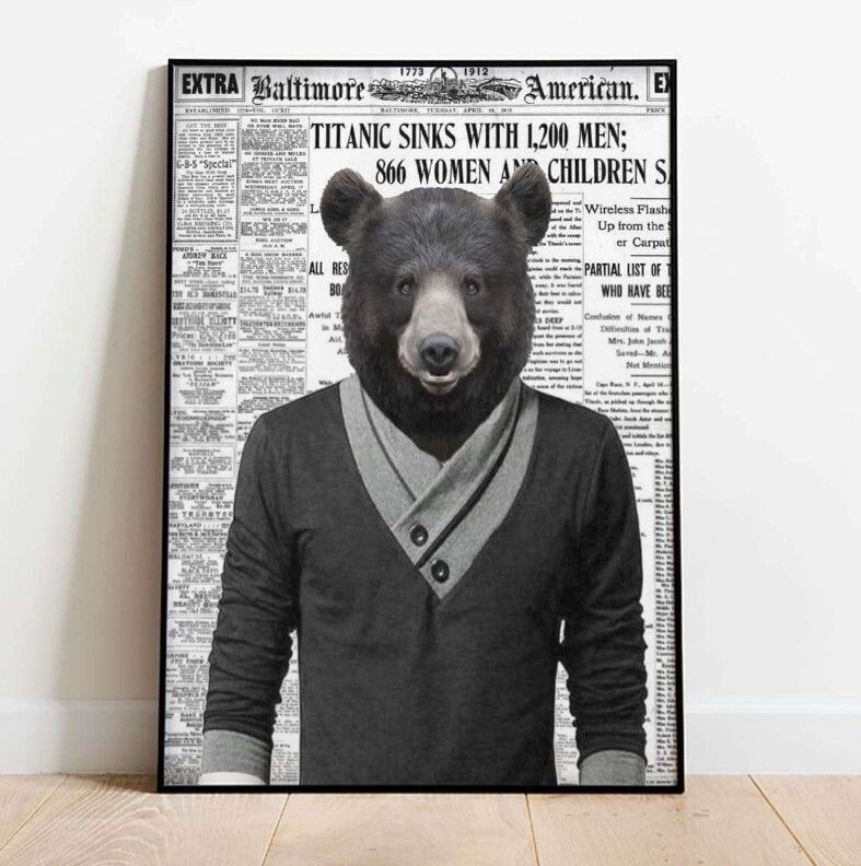 Newspaper Animal Poster -Bear