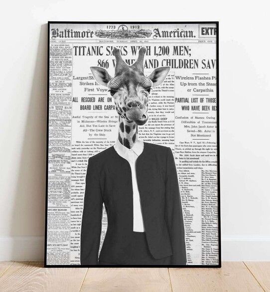 Newspaper Animal Poster -Giraffe