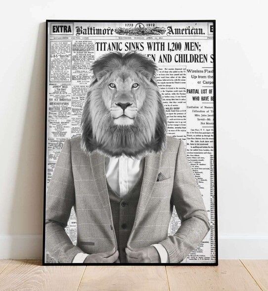 Newspaper Animal Poster -Lion