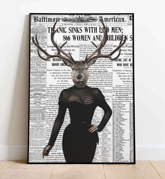 Newspaper Animal Poster - Reindeer