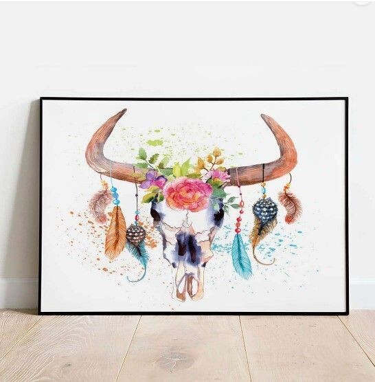 Animal Poster - Bohemian Bull Skull