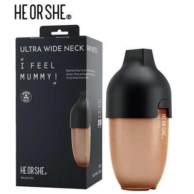 HE OR SHE Premium 240ml Baby Milk Bottle (Black Cap)