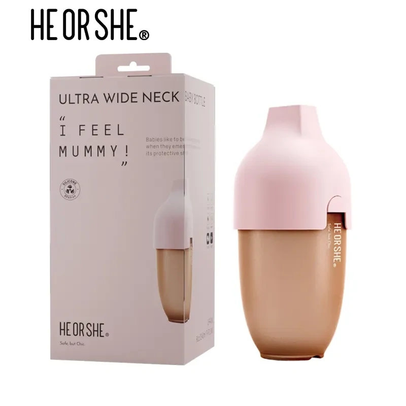 HE OR SHE Premium 240ml Baby Milk Bottle (Pink Cap)