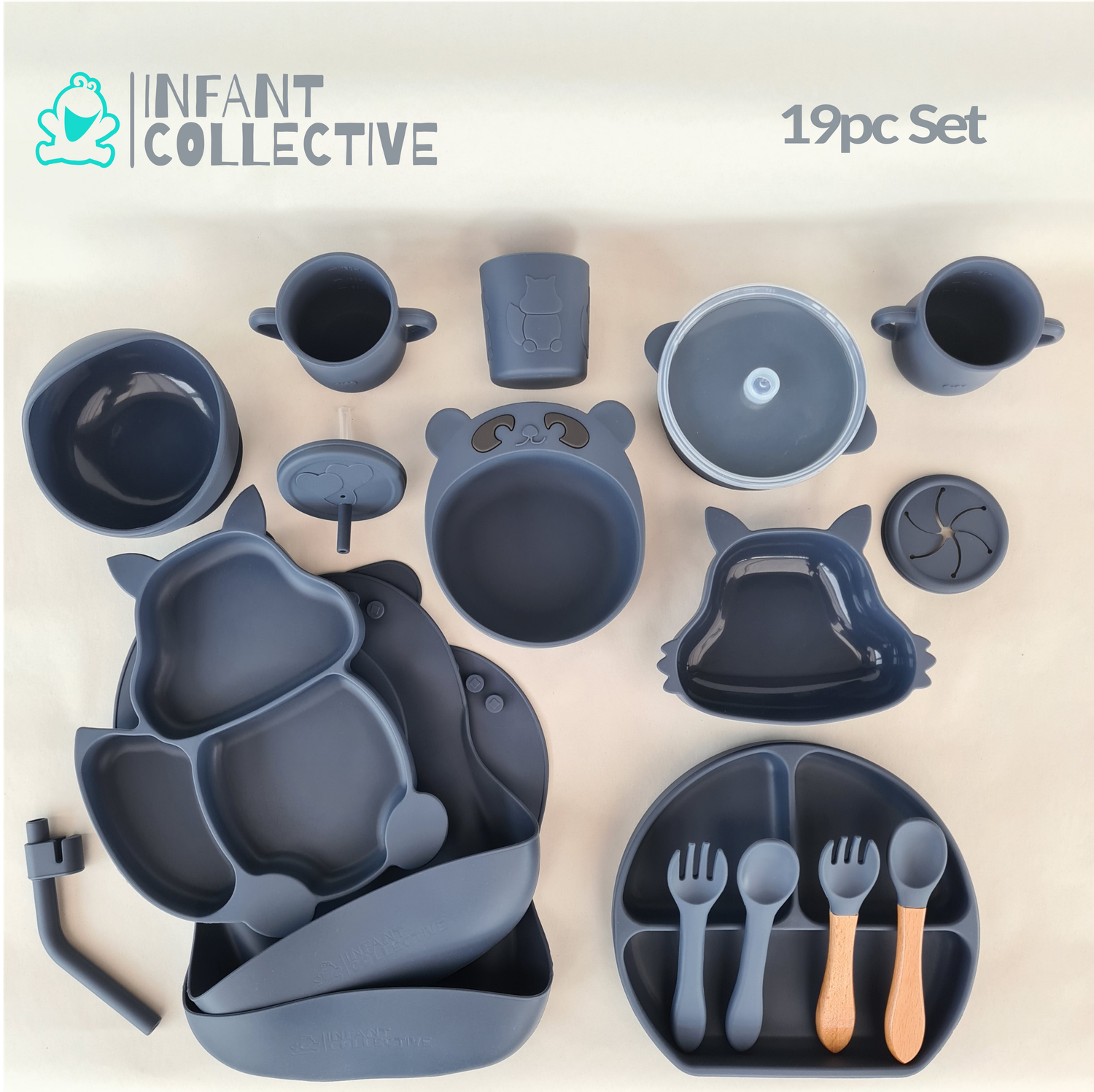 Large Silicone Baby Feeding Set, Dark Blue, 19pc