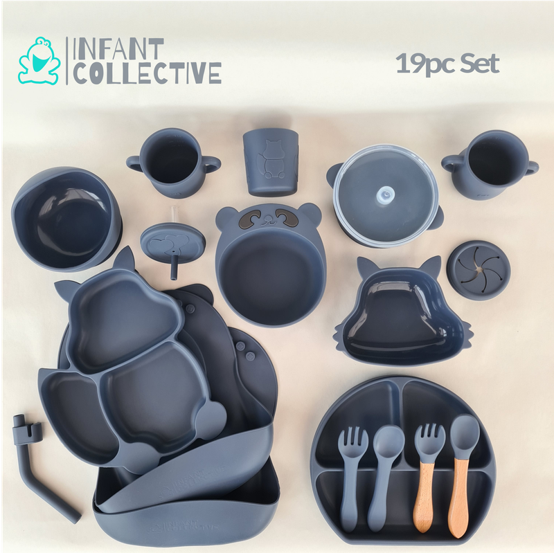 Large Silicone Baby Feeding Set, Dark Blue, 19pc