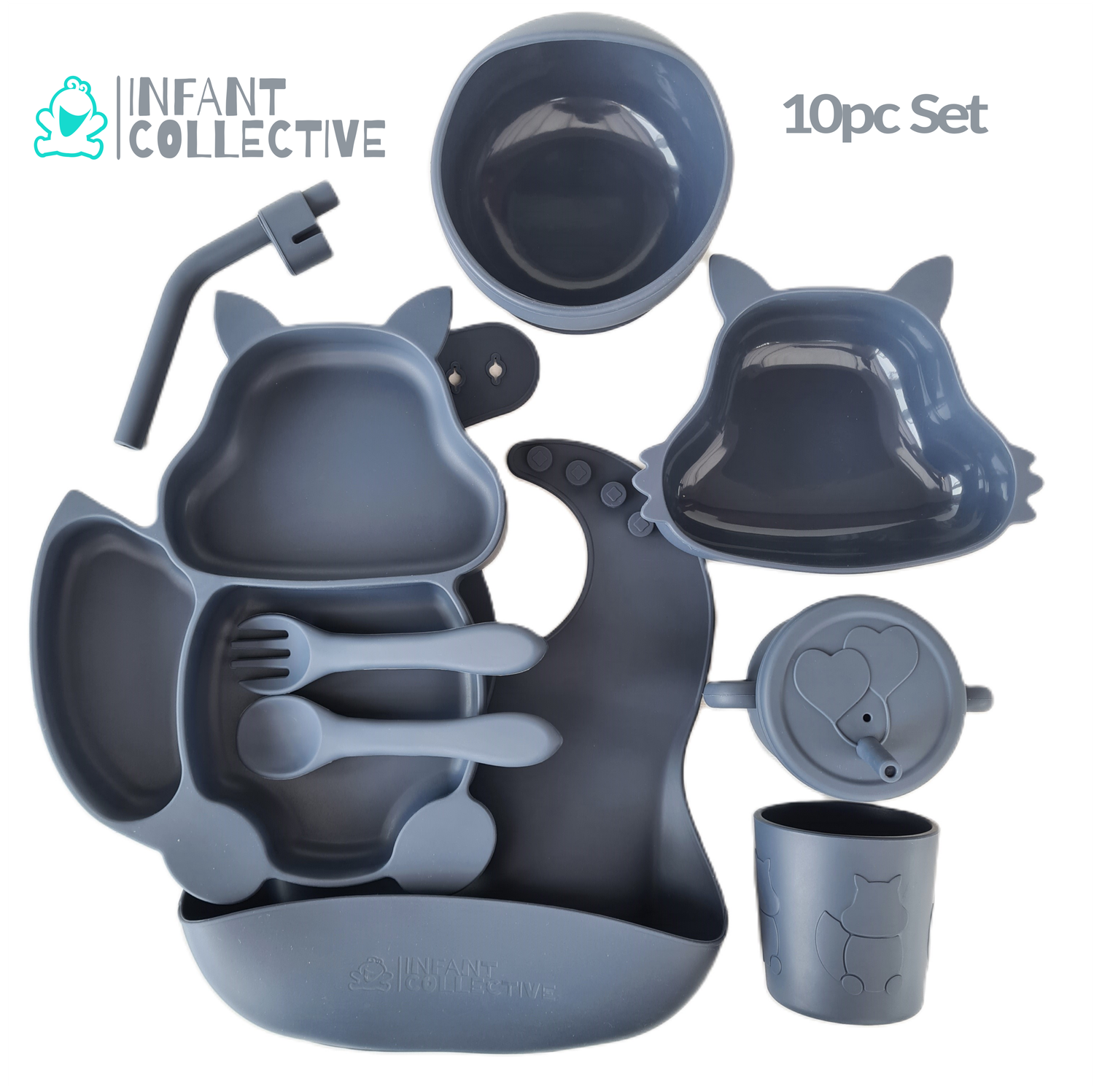 Medium Silicone Baby Feeding Set, Dark Blue, 10pc