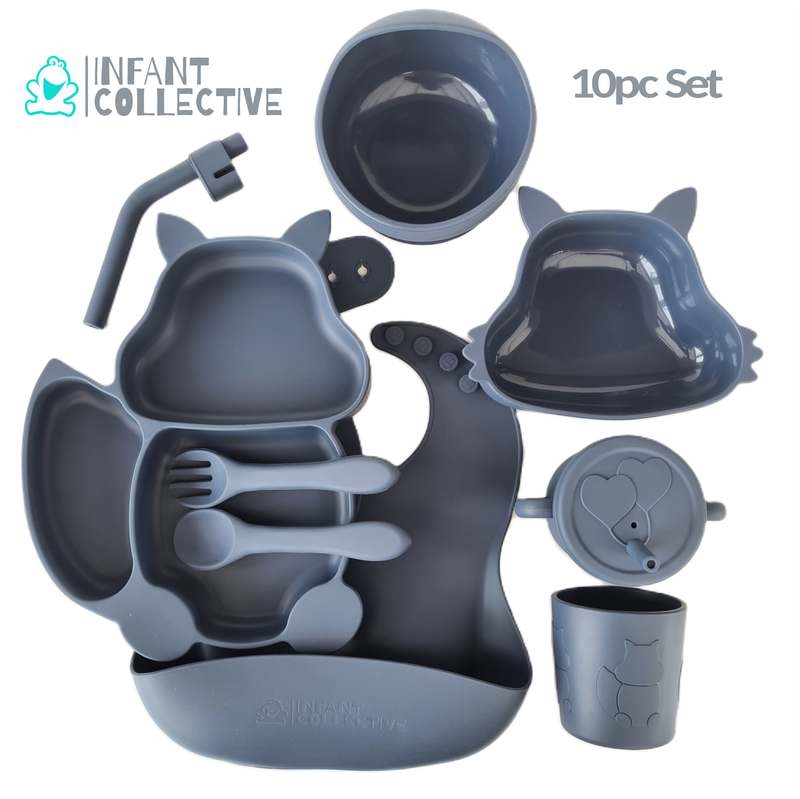 Medium Silicone Baby Feeding Set, Dark Blue, 10pc