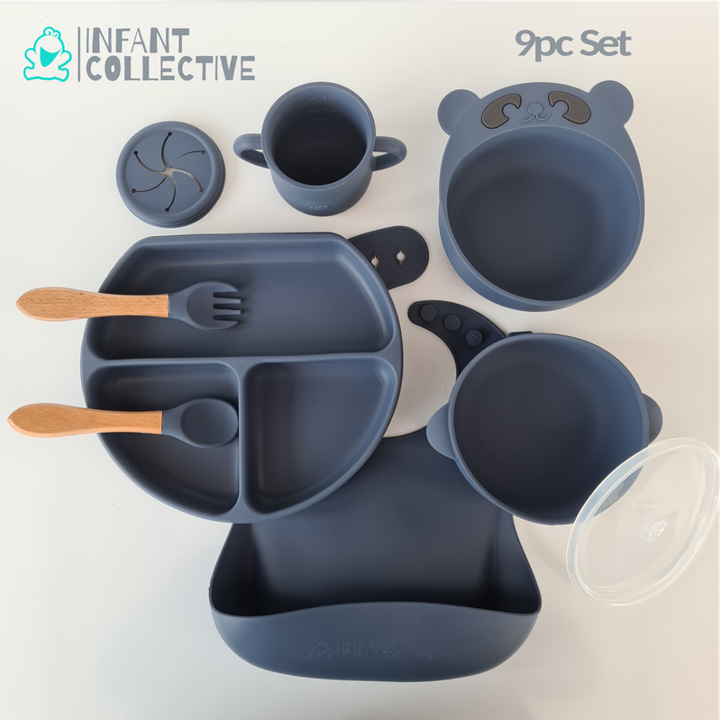 Medium Silicone Baby Feeding Set, Dark Blue, 9pc