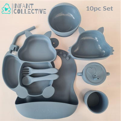 Infant Collective, Baby Medium Silicone Feeding Set, Light Blue, 10pc