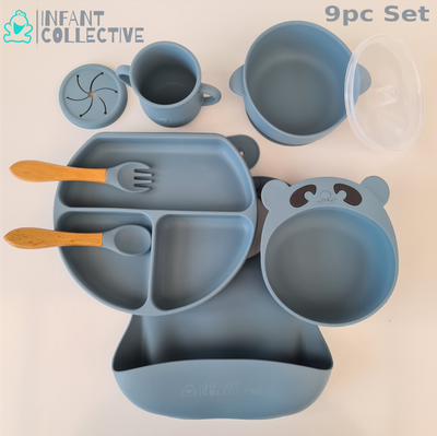 Infant Collective, Baby Medium Silicone Feeding Set, Light Blue, 9pc