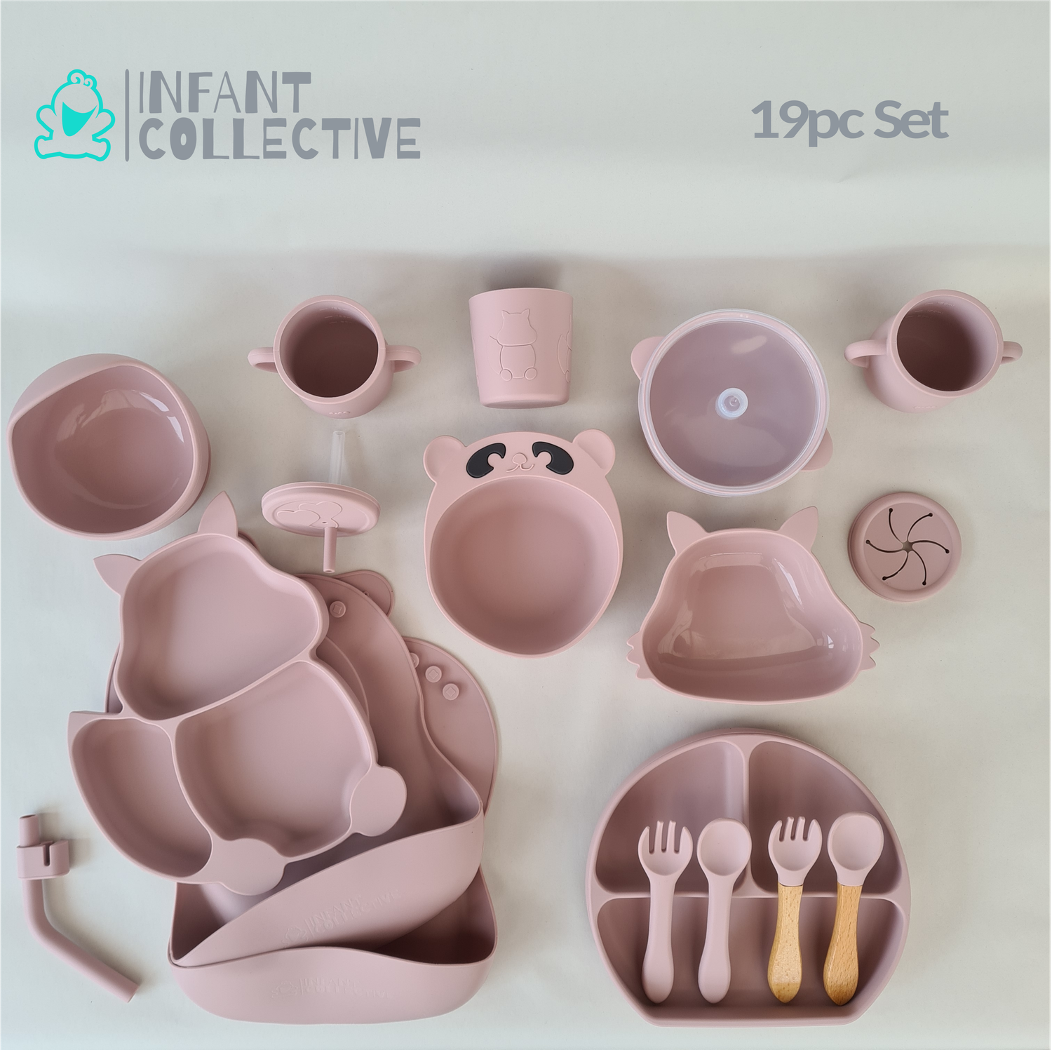 Infant Collective, Baby Large Silicone Feeding Set, Pink, 19pc