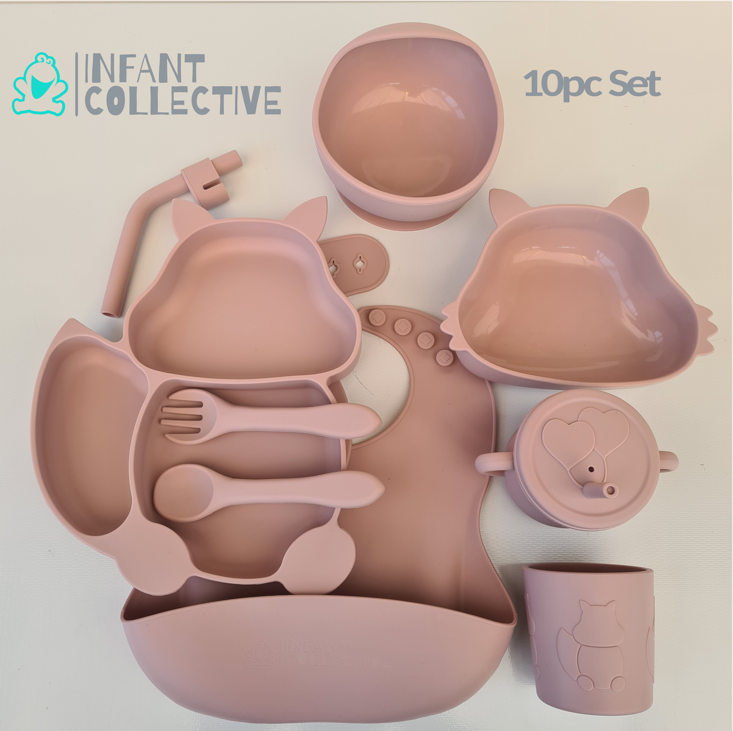 Infant Collective, Baby Medium Silicone Feeding Set, Pink, 10pc