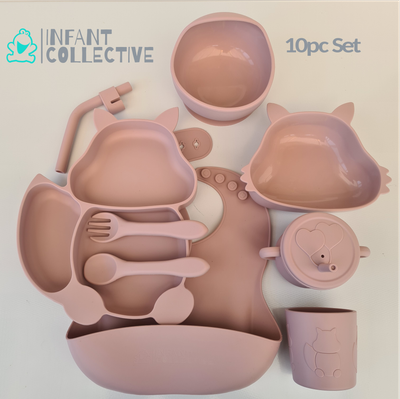 Infant Collective, Baby Medium Silicone Feeding Set, Pink, 10pc