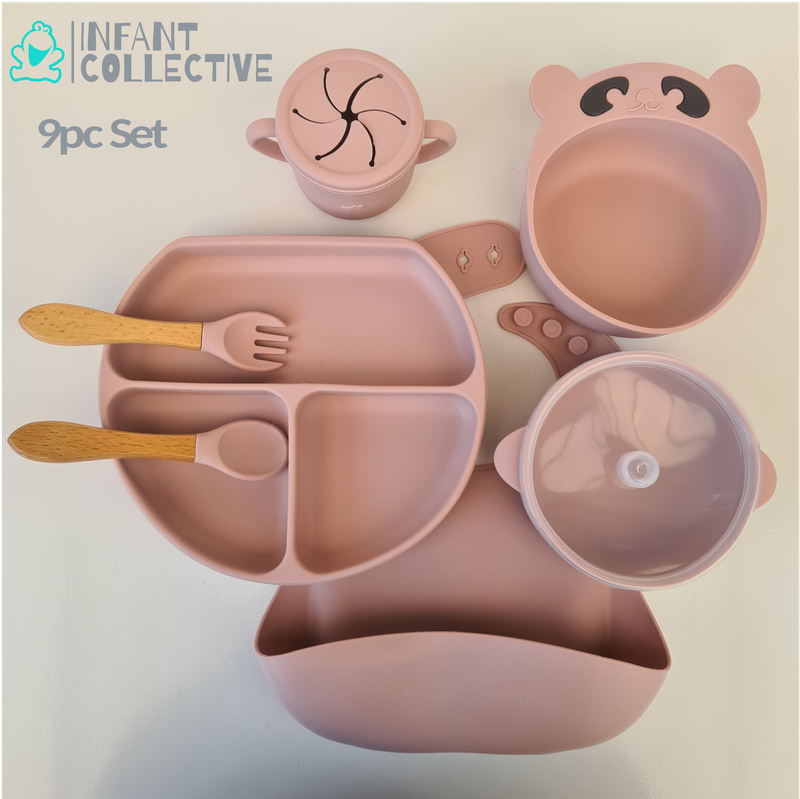 Infant Collective, Baby Medium Silicone Feeding Set, Pink, 9pc