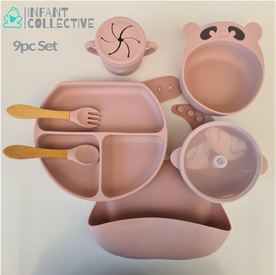Infant Collective, Baby Medium Silicone Feeding Set, Pink, 9pc