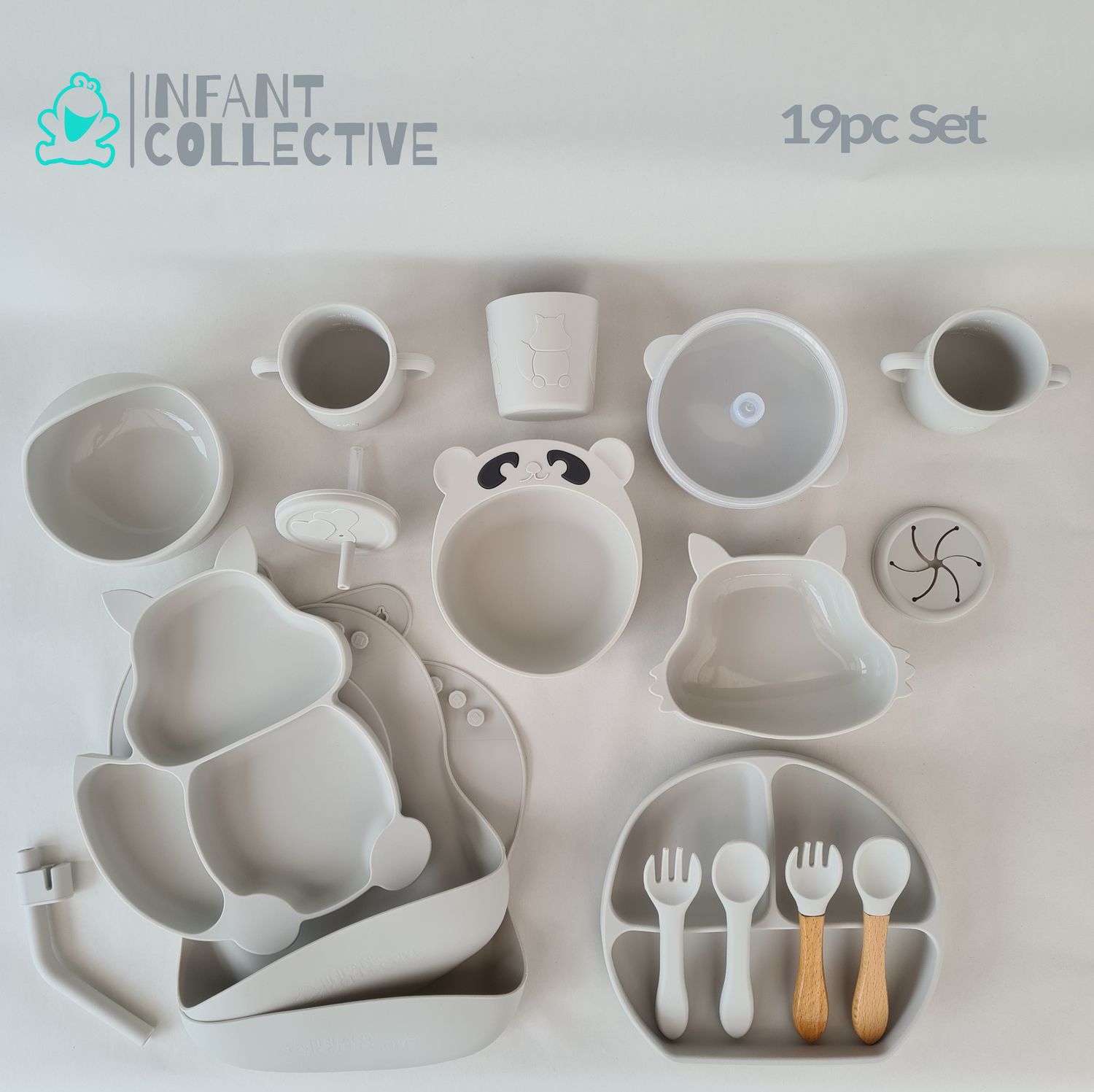 Infant Collective, Baby Large Silicone Feeding Set, White, 19pc