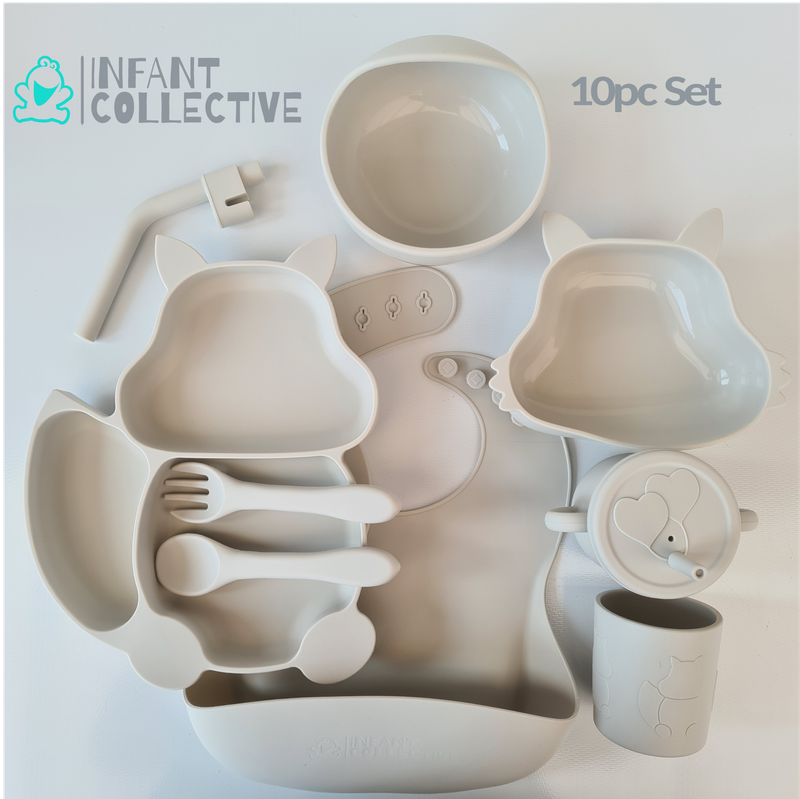 Infant Collective, Baby Medium Silicone Feeding Set, White, 10pc