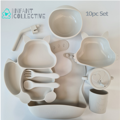 Infant Collective, Baby Medium Silicone Feeding Set, White, 10pc