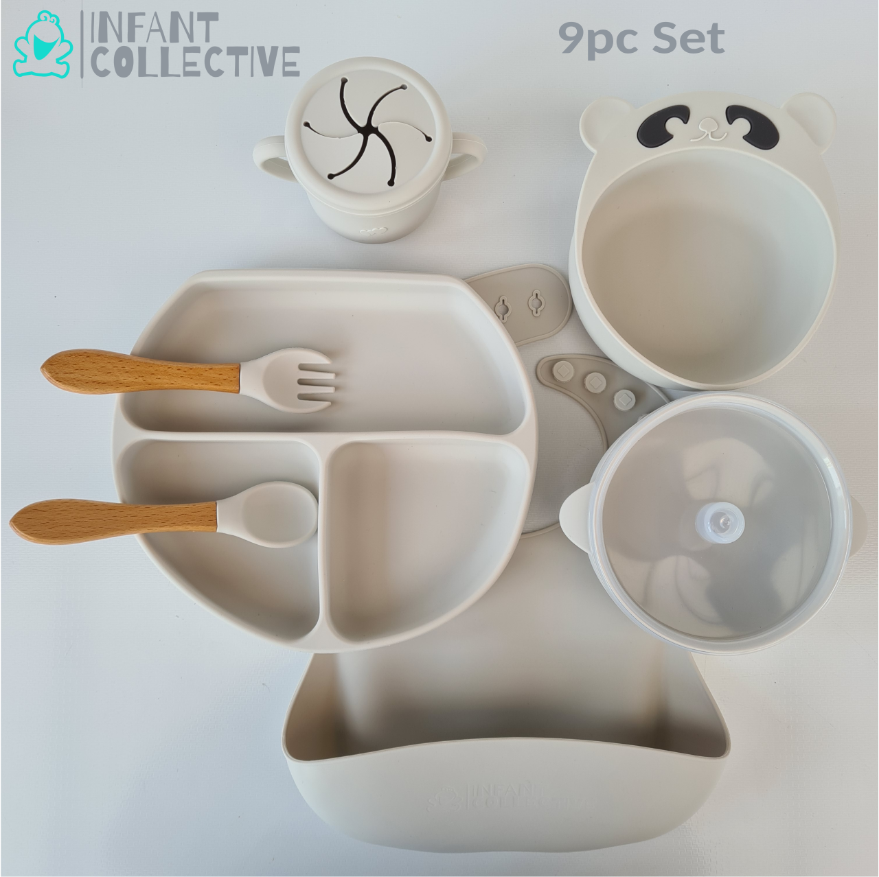 Infant Collective, Baby Medium Silicone Feeding Set, White, 9pc