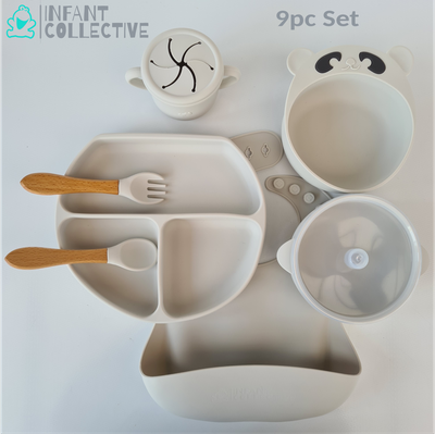 Infant Collective, Baby Medium Silicone Feeding Set, White, 9pc