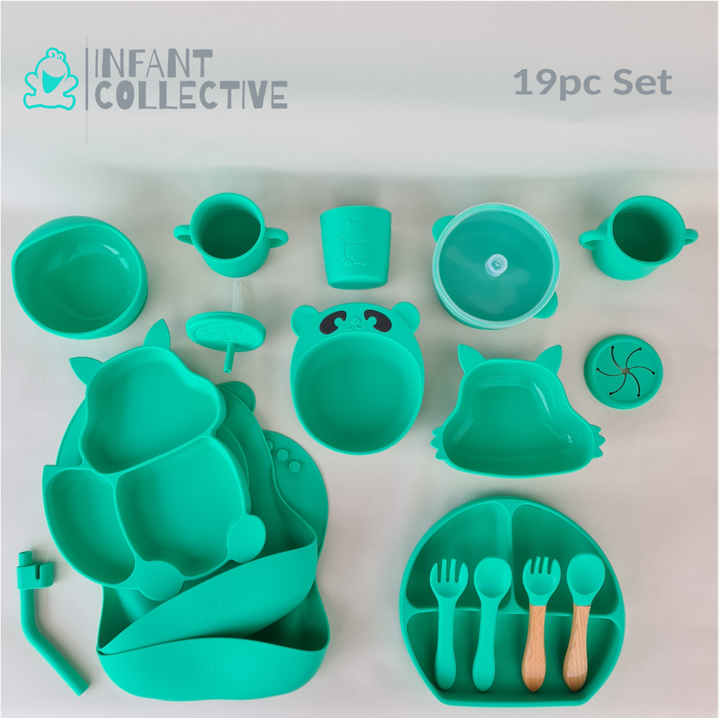 Infant Collective, Baby Large Silicone Feeding Set, Green, 19pc