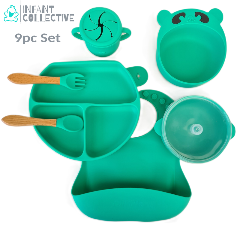 Infant Collective, Baby Medium Silicone Feeding Set, Green, 9pc