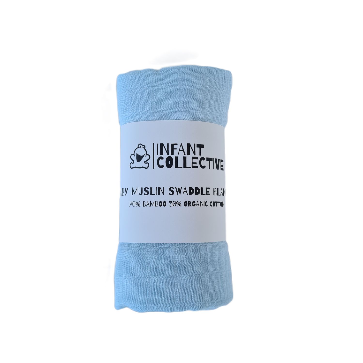 Infant Collective, Extra Large, Baby Muslin, Swaddle, Cloth, 100% Organic Cotton (70% Bamboo/30% Cotton) 120x120cm Blue