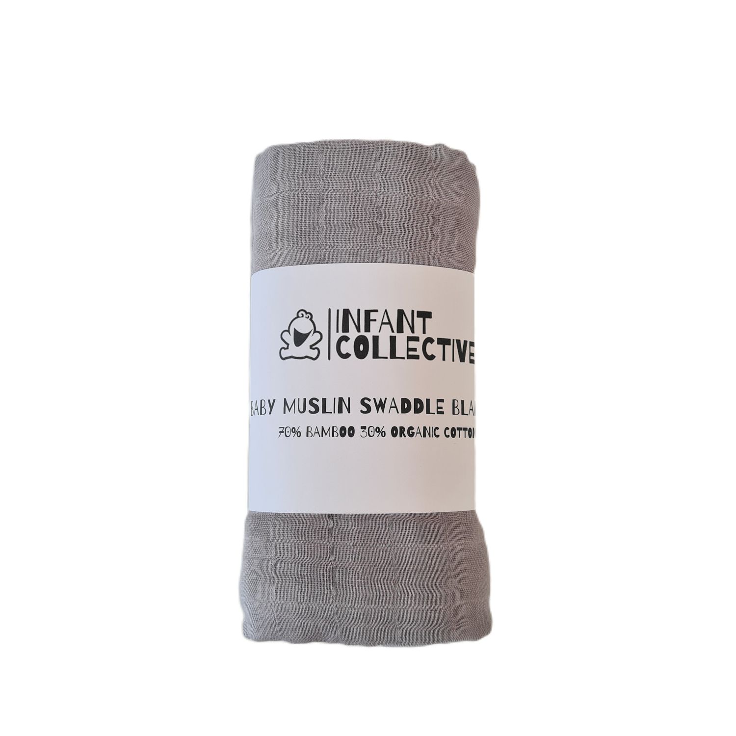 Infant Collective, Extra Large Baby Muslin, Swaddle, Cloth, 100% Organic Cotton (70% Bamboo/30% Cotton) 120x120cm Grey