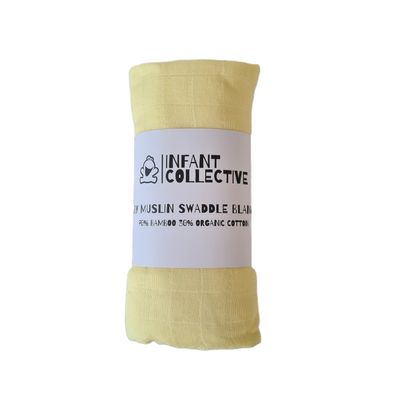 Infant Collective, Extra Large Baby Muslin, Swaddle, Cloth, 100% Organic Cotton (70% Bamboo/30% Cotton) 120x120cm Yellow