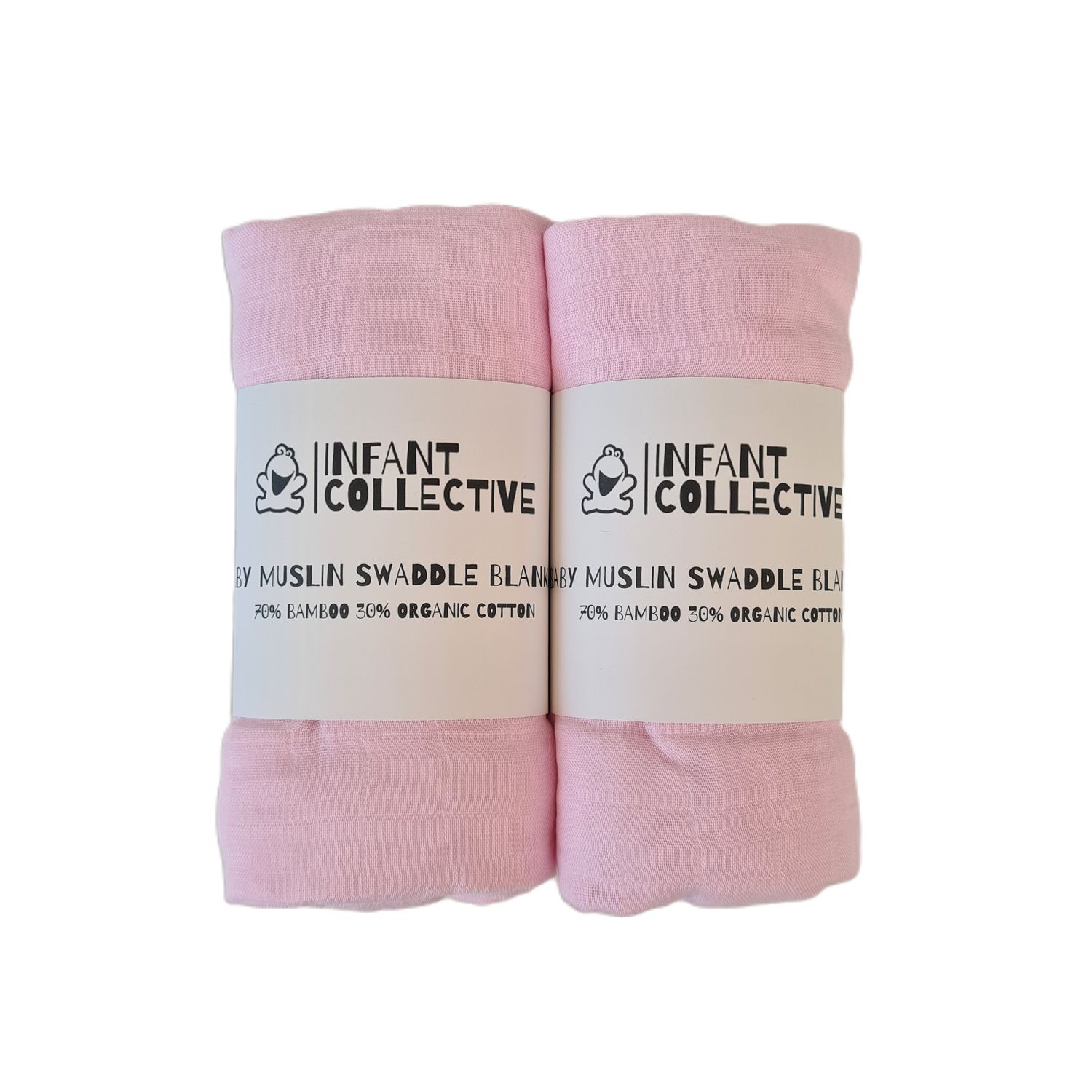 Infant Collective, Extra Large Baby Muslin, Swaddle, Cloth, 100% Organic Cotton (70% Bamboo/30% Cotton) 120x120cm Pink x2