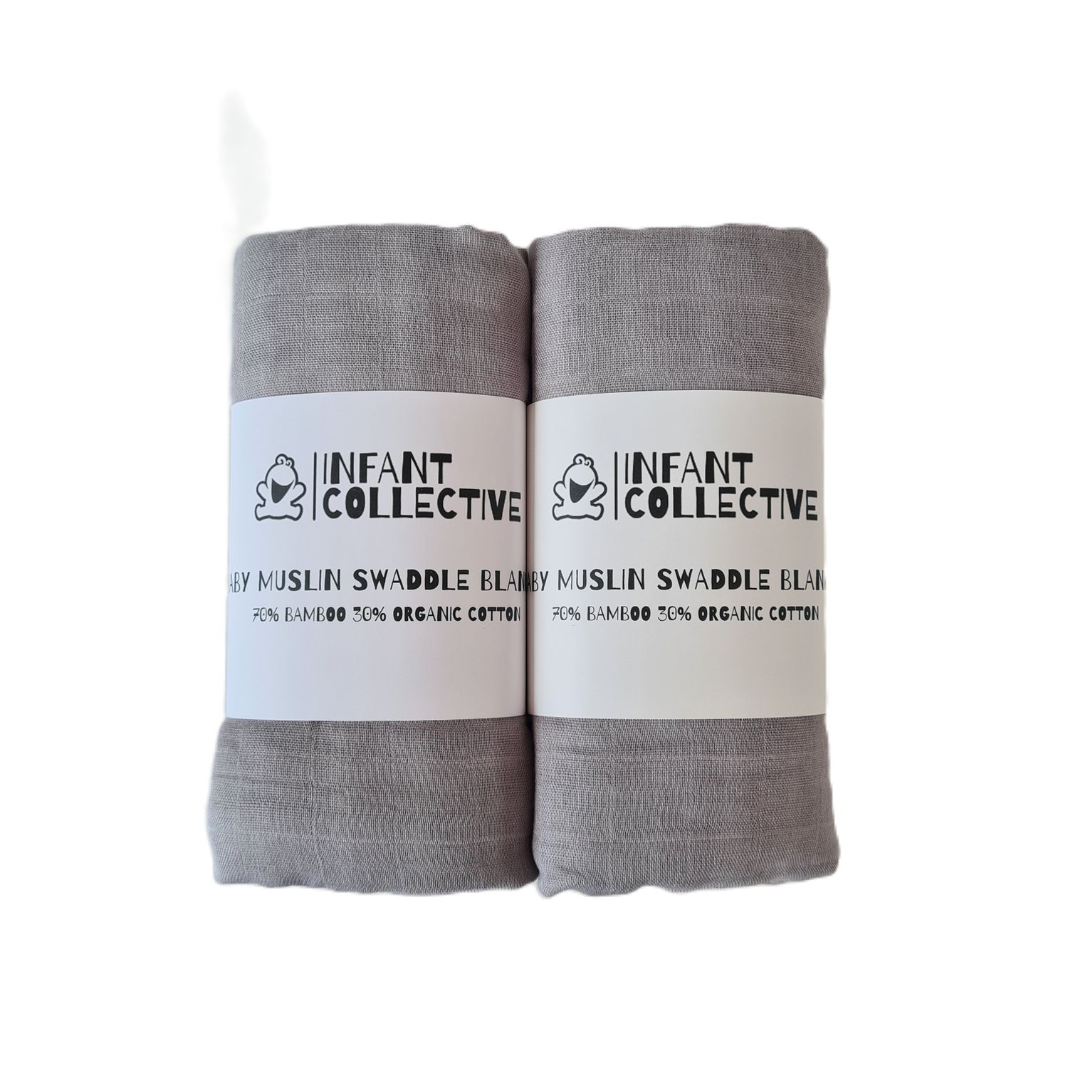 Infant Collective, Extra Large Baby Muslin, Swaddle, Cloth, 100% Organic Cotton (70% Bamboo/30% Cotton) 120x120cm Grey x2
