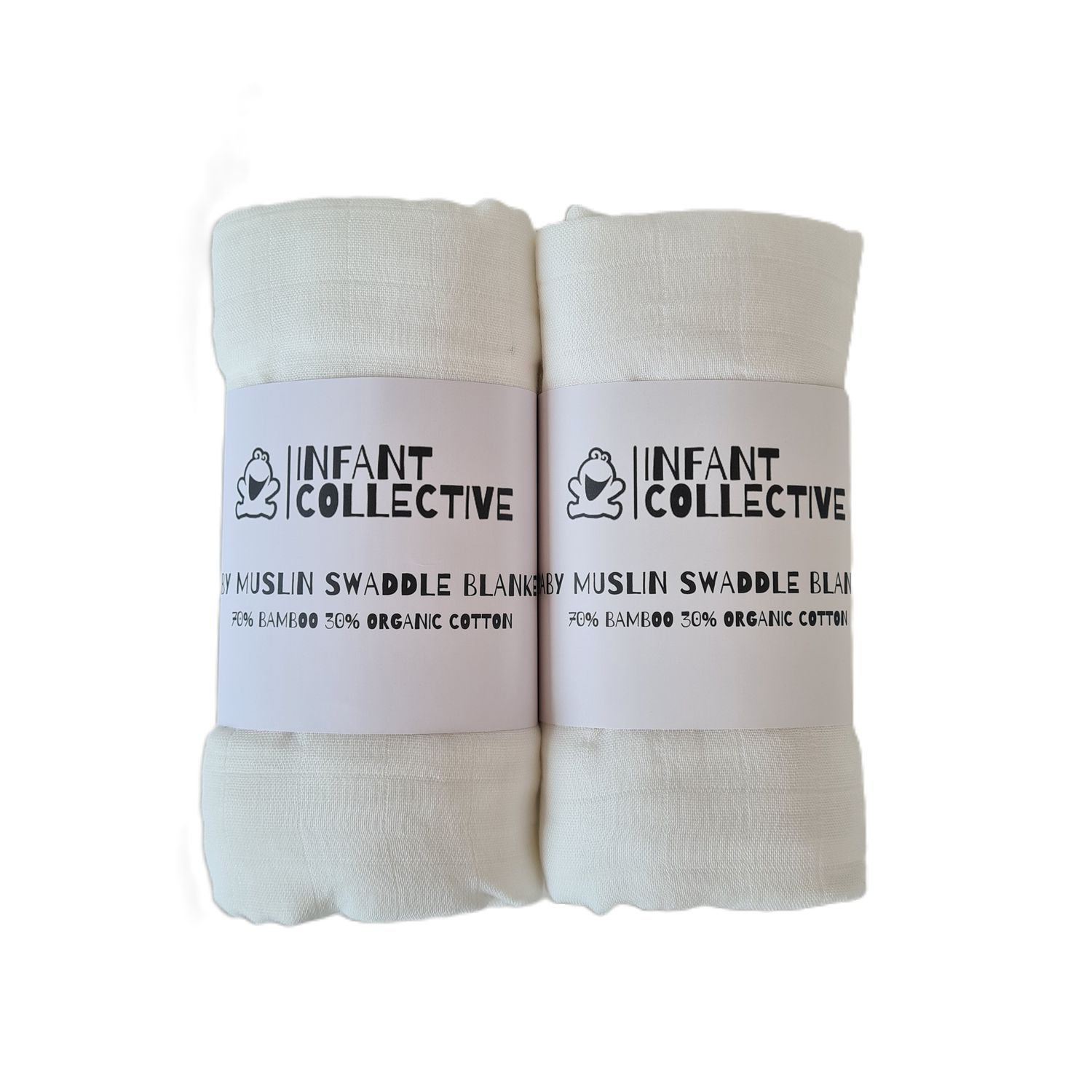 Infant Collective, Extra Large Baby Muslin, Swaddle, Cloth, 100% Organic Cotton (70% Bamboo/30% Cotton) 120x120cm White x2