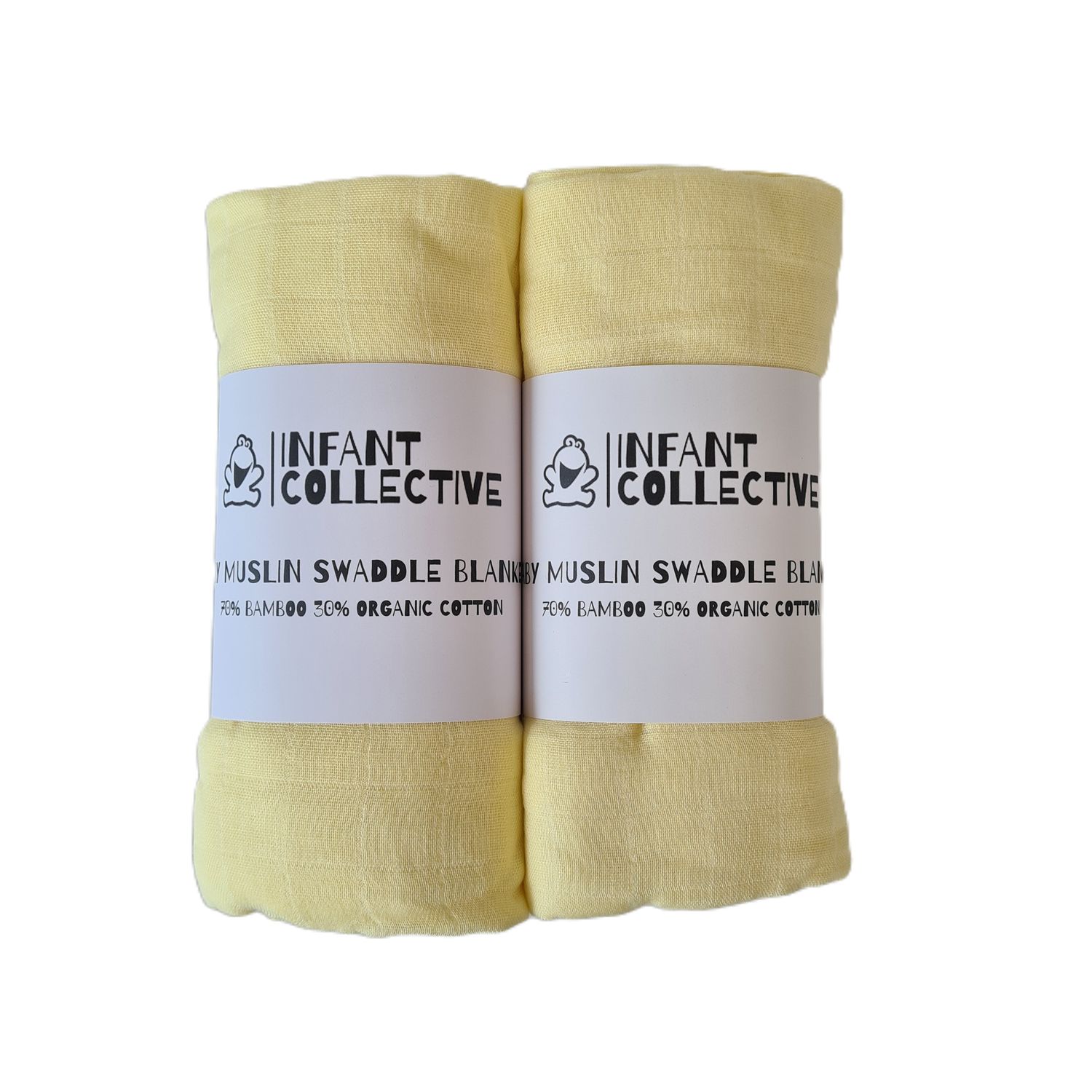 Infant Collective, Extra Large Baby Muslin, Swaddle, Cloth, 100% Organic Cotton (70% Bamboo/30% Cotton) 120x120cm Yellow x2