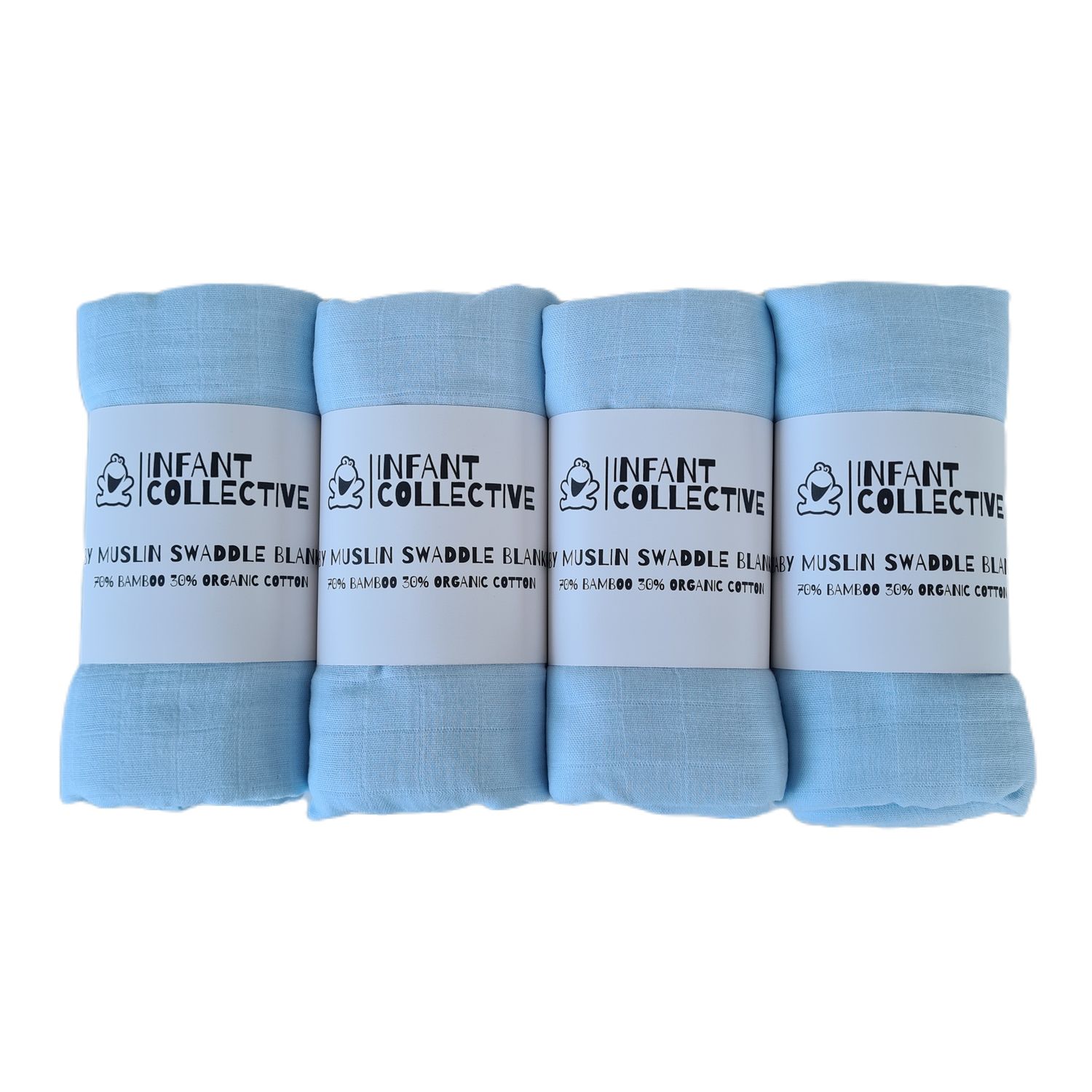 Infant Collective, Extra Large Baby Muslin, Swaddle, Cloth, 100% Organic Cotton (70% Bamboo/30% Cotton) 120x120cm Blue x4