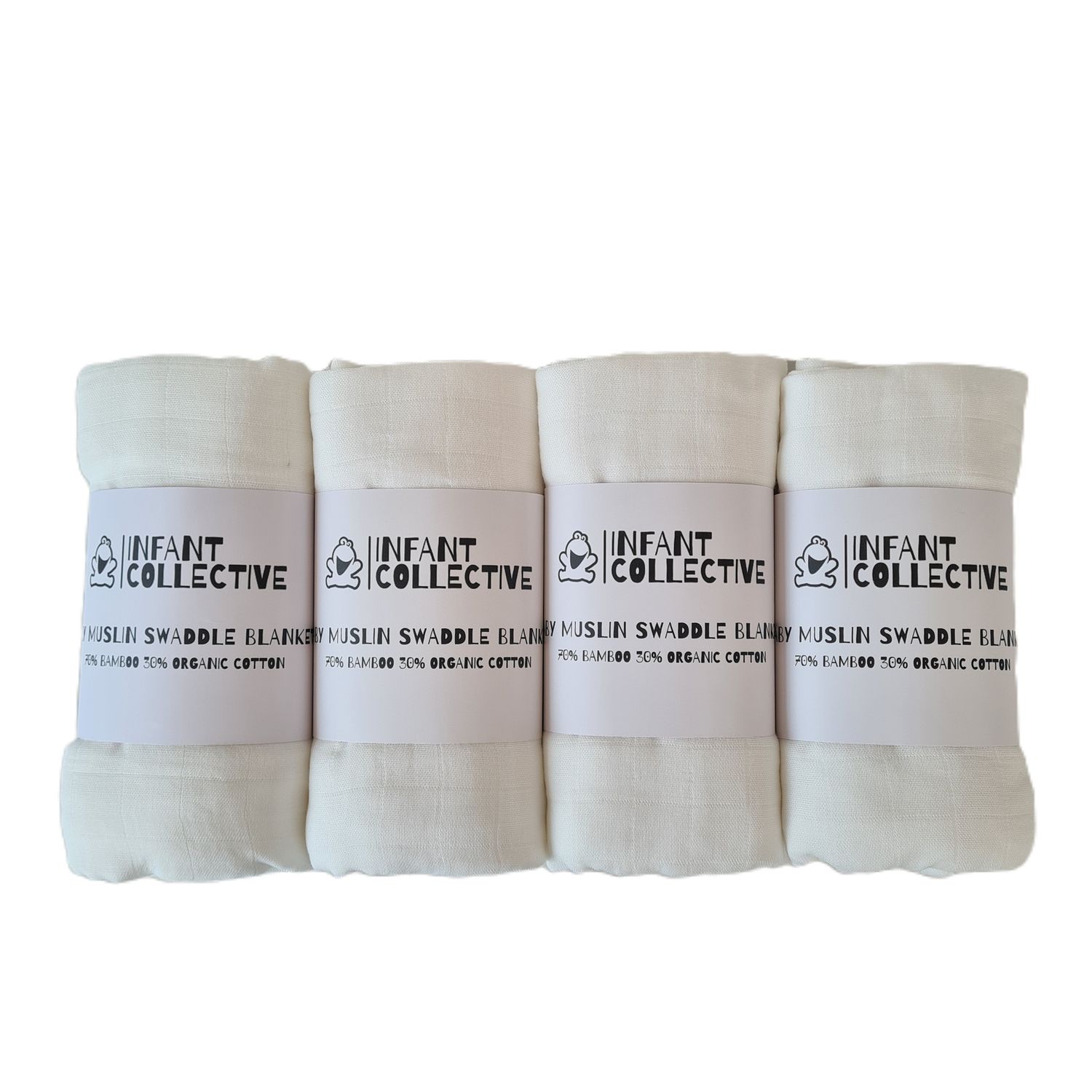 Infant Collective, Extra Large Baby Muslin, Swaddle, Cloth, 100% Organic Cotton (70% Bamboo/30% Cotton) 120x120cm White x4