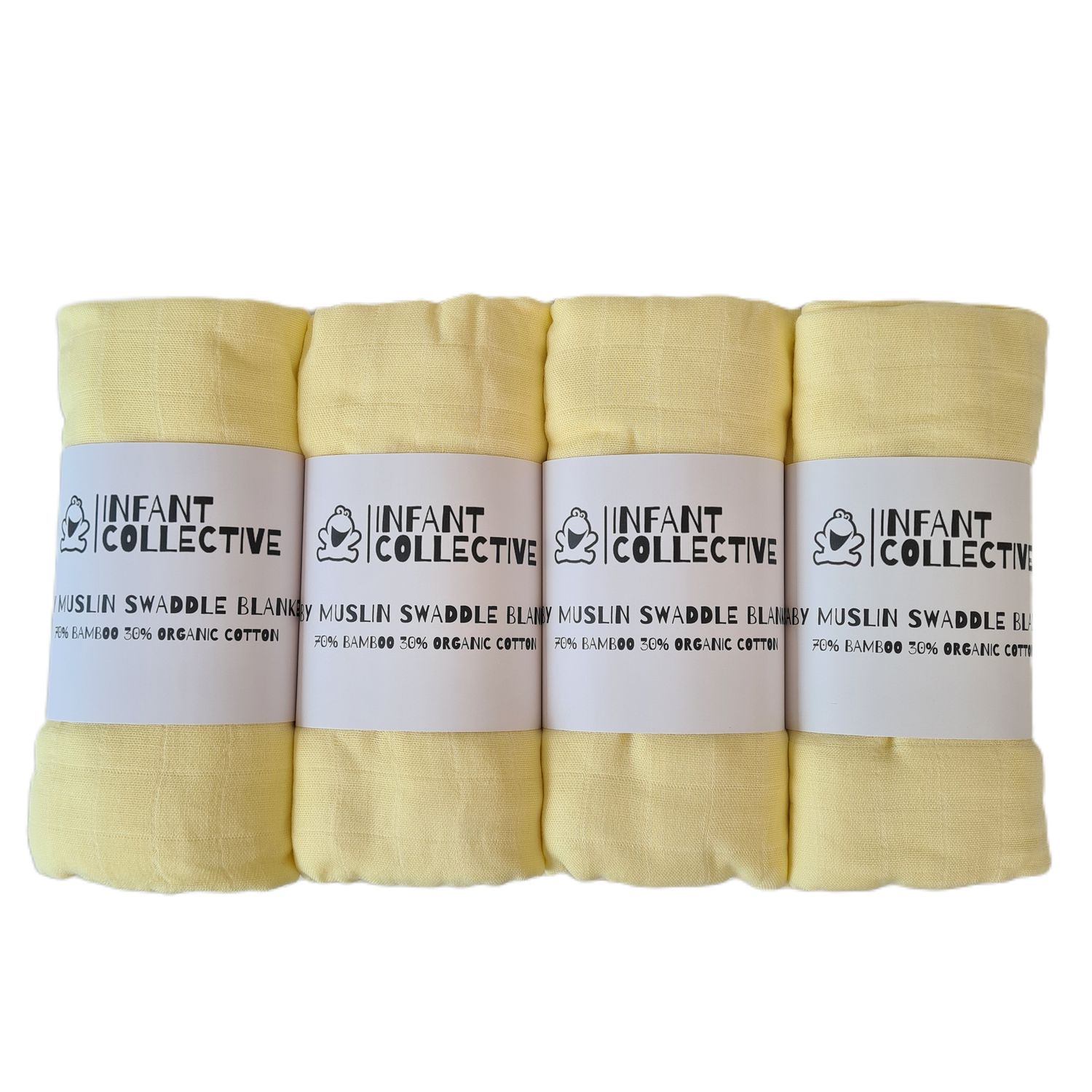 Infant Collective, Extra Large Baby Muslin, Swaddle, Cloth, 100% Organic Cotton (70% Bamboo/30% Cotton) 120x120cm Yellow x4