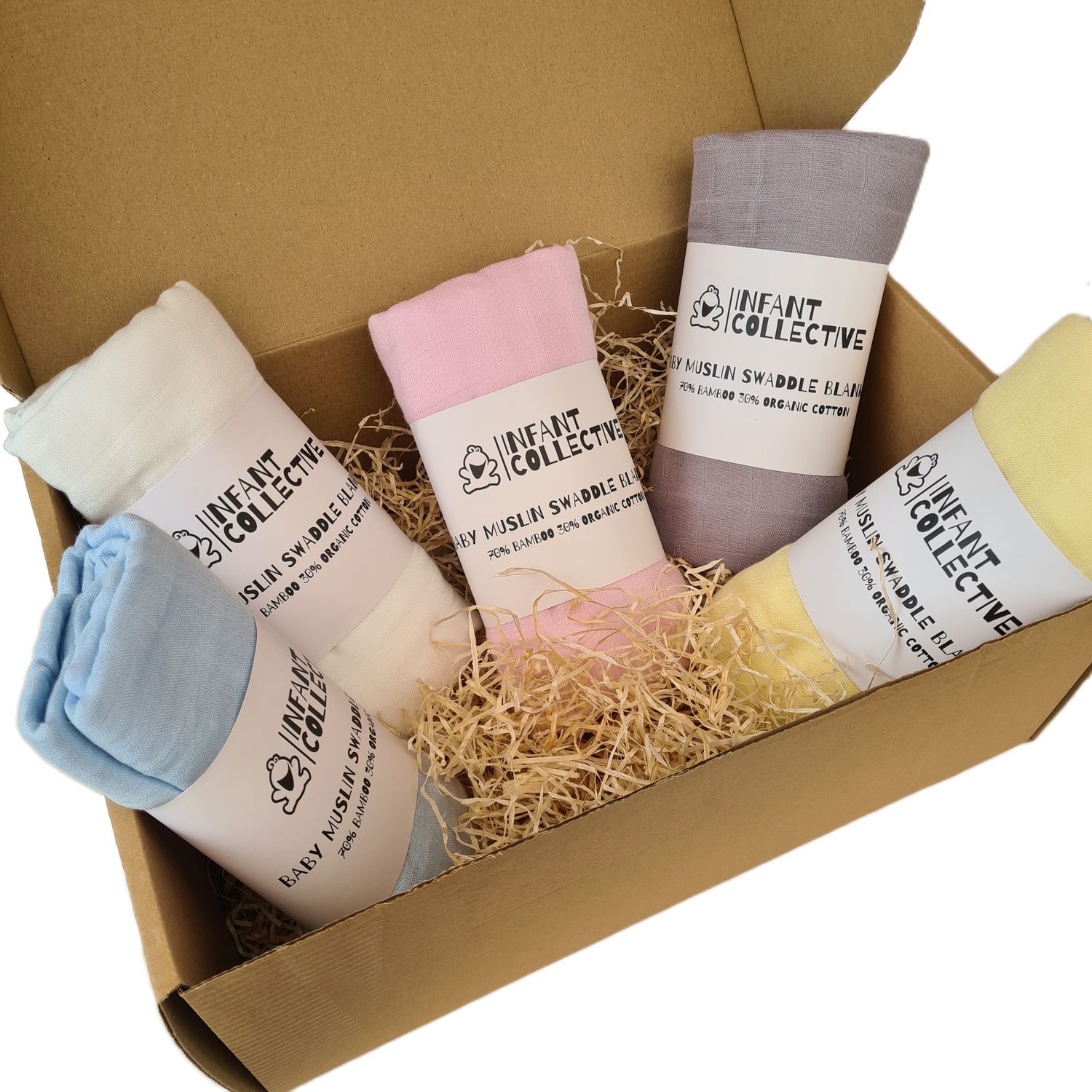 Infant Collective, Extra Large Baby Muslin, Swaddle, Cloth Gift Box Set, 100% Organic Cotton (70% Bamboo/30% Cotton) 120x120cm, Mixed-colours.