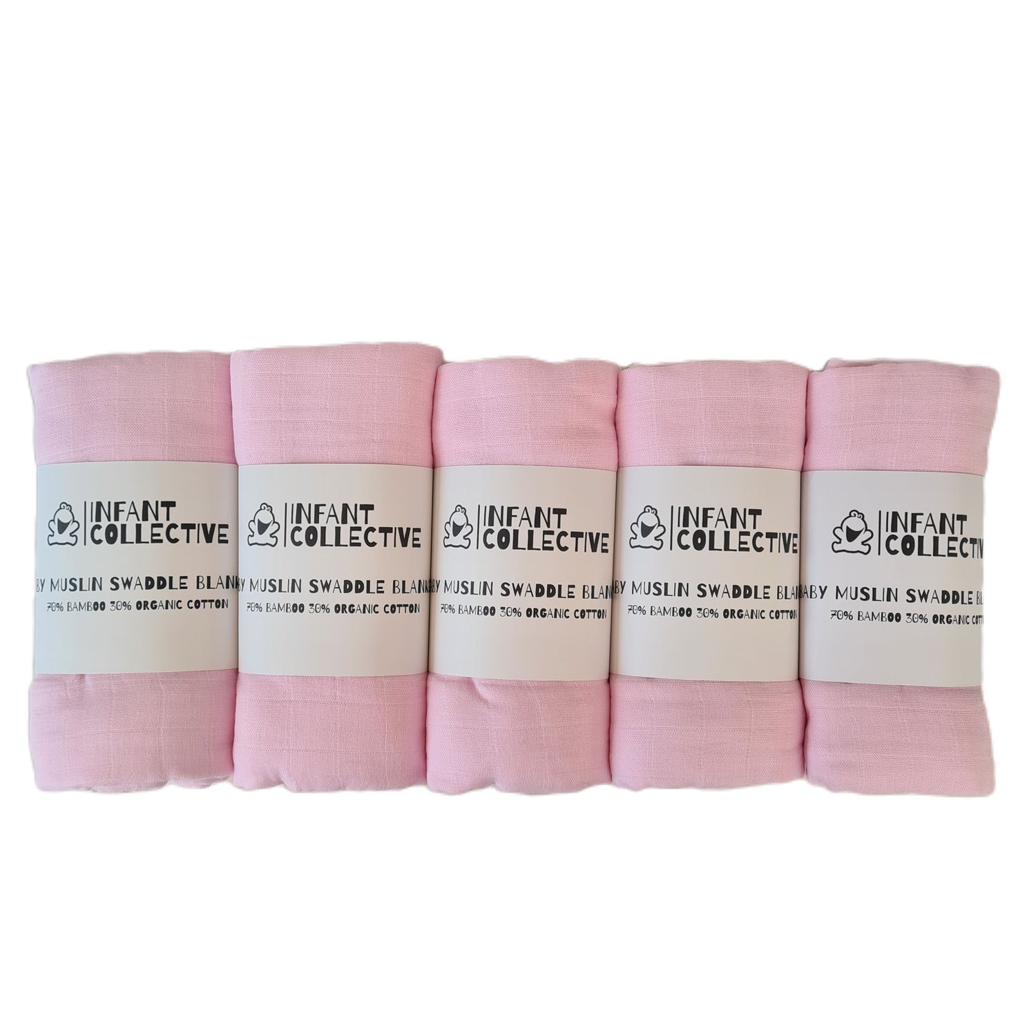 Infant Collective, Extra Large Baby Muslin, Swaddle, Cloth Gift Box Set, 100% Organic Cotton (70% Bamboo/30% Cotton) 120x120cm, Pink x5