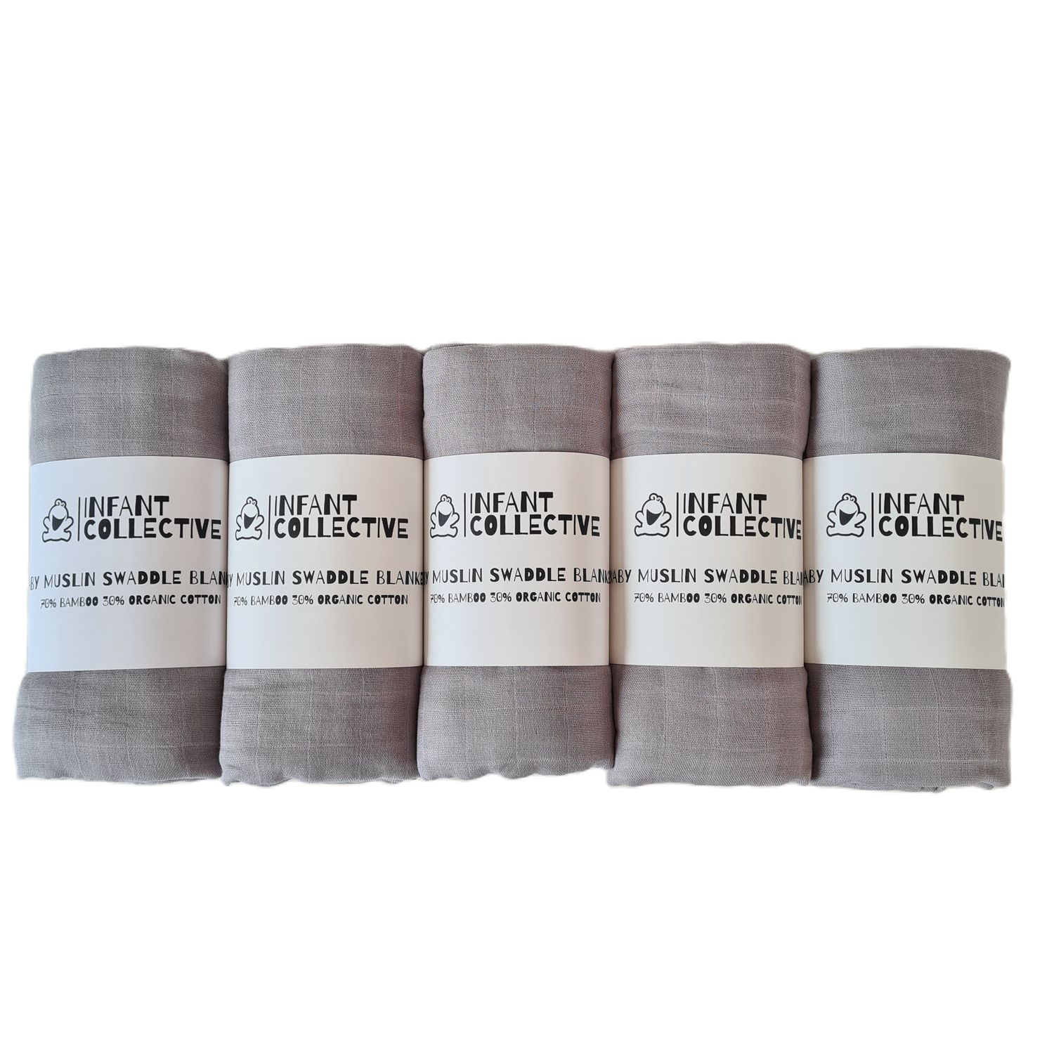 Infant Collective, Extra Large Baby Muslin, Swaddle, Cloth Gift Box Set, 100% Organic Cotton (70% Bamboo/30% Cotton) 120x120cm, Grey x5
