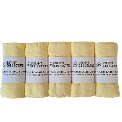 Infant Collective, Extra Large Baby Muslin, Swaddle, Cloth Gift Box Set, 100% Organic Cotton (70% Bamboo/30% Cotton) 120x120cm, Yellow