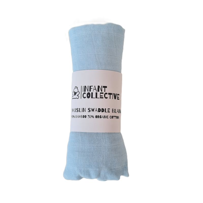 Infant Collective, Medium, Baby Muslin, Swaddle, Cloth, 100% Organic Cotton (70% Bamboo/30% Cotton) 60x60cm, Blue