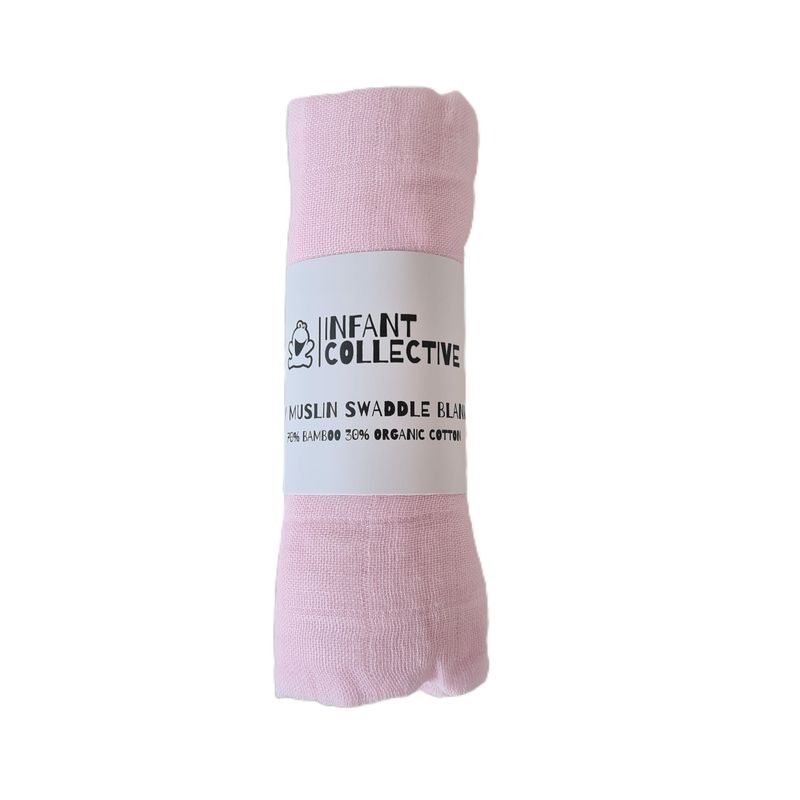 Infant Collective, Medium, Baby Muslin, Swaddle, Cloth, 100% Organic Cotton (70% Bamboo/30% Cotton) 60x60cm, Pink