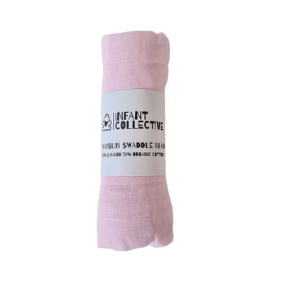 Infant Collective, Medium, Baby Muslin, Swaddle, Cloth, 100% Organic Cotton (70% Bamboo/30% Cotton) 60x60cm, Pink