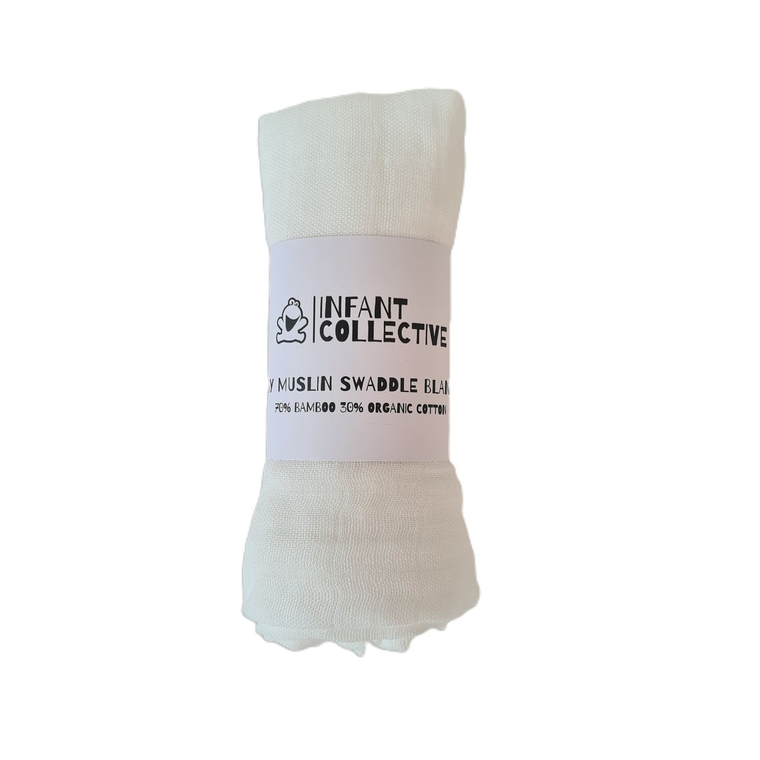 Infant Collective, Medium, Baby Muslin, Swaddle, Cloth, 100% Organic Cotton (70% Bamboo/30% Cotton) 60x60cm, White