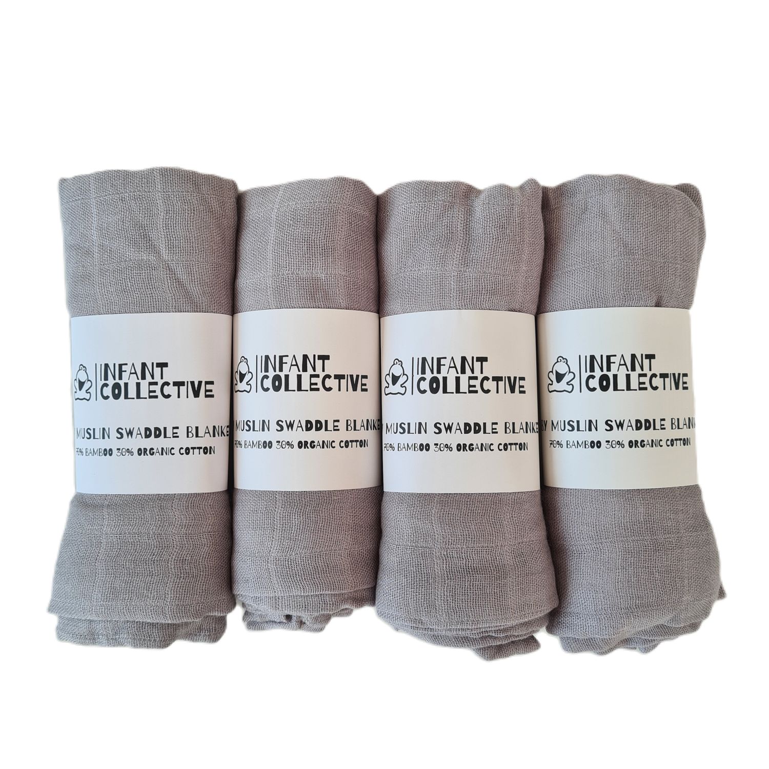 Medium, Baby Muslin, Swaddle, Cloth, 100% Organic Cotton, Grey x4