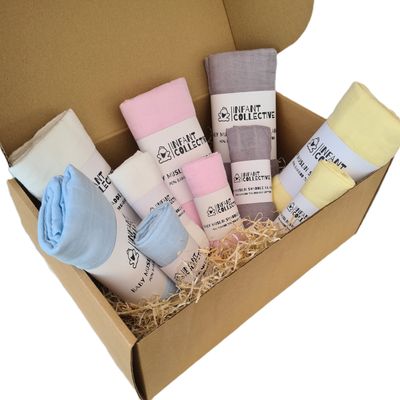 Extra Large And Medium Baby Muslin, Swaddle, Cloth Gift Box Set, 100% Organic Cotton