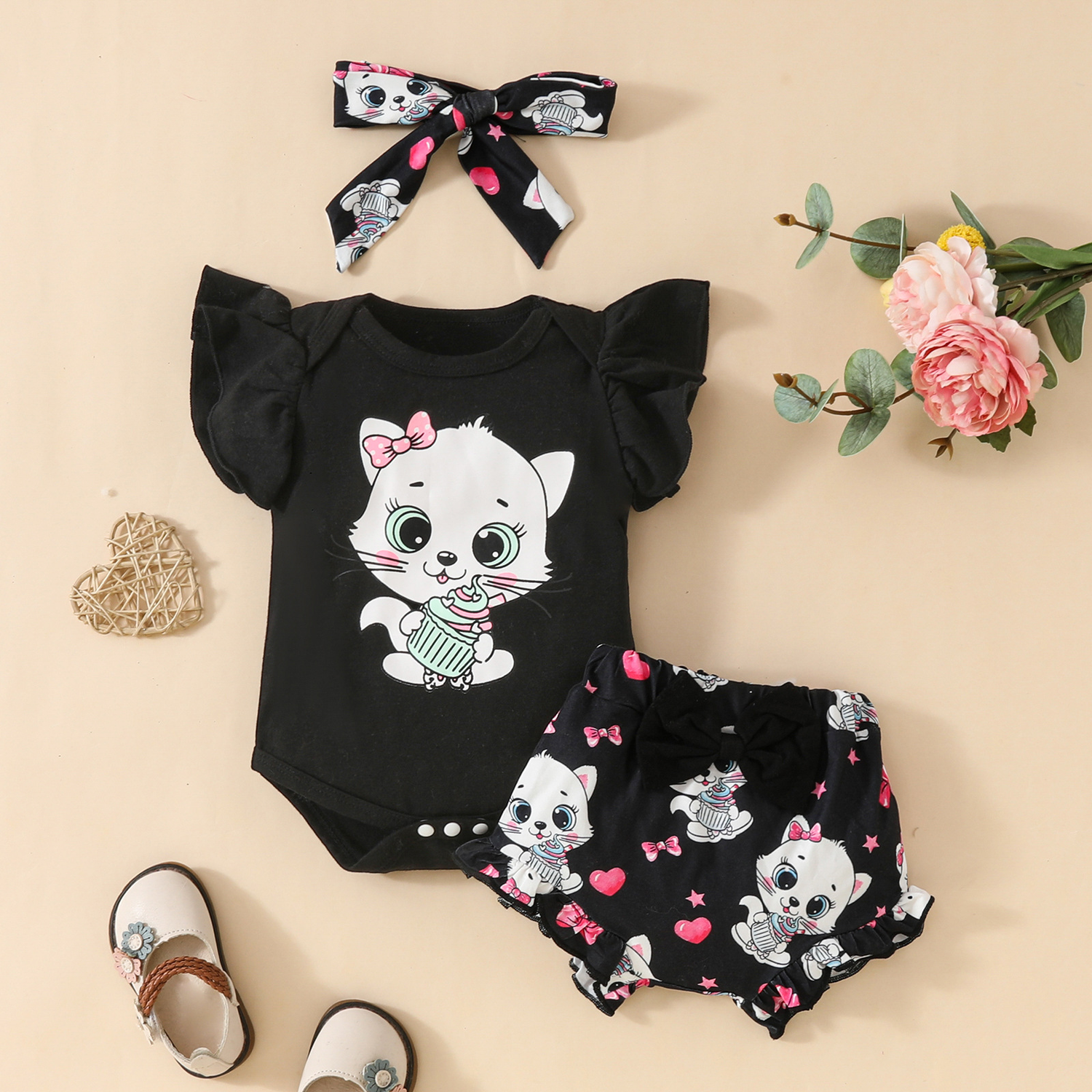 Adorable Cat-Themed Baby Suit - 3-Piece Set