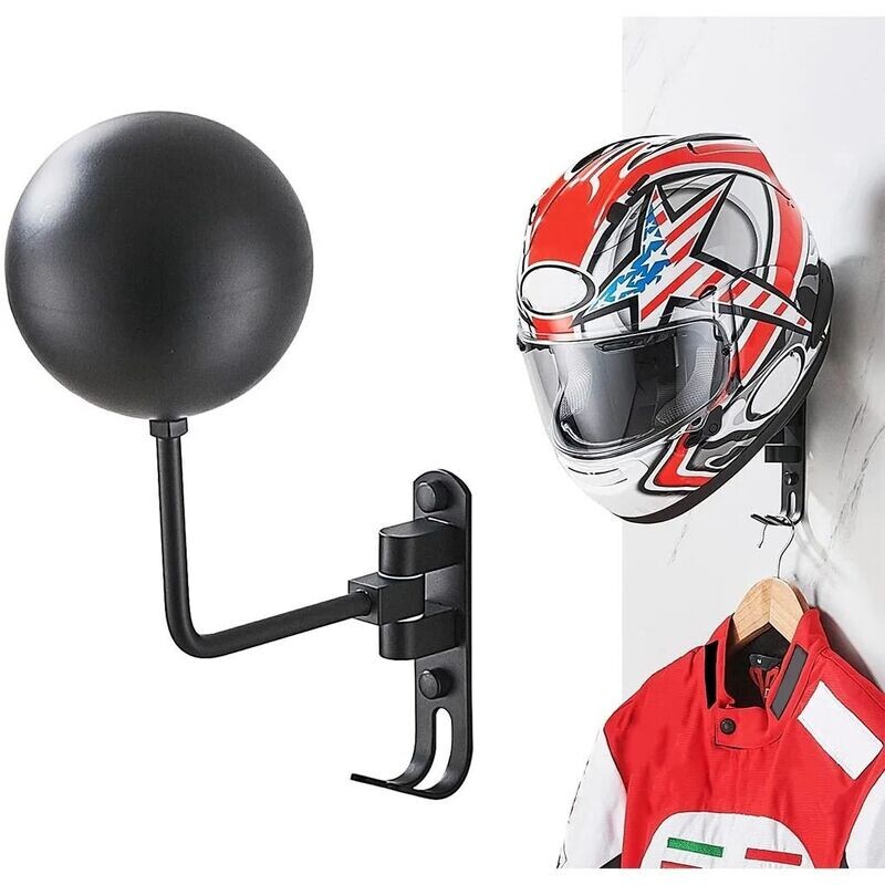 Soporte de Pared para Casco de Motocicleta: Exhibición 180 Grados, Llavero, Colgador de Chaqueta y Accesorios para Sala de Estar